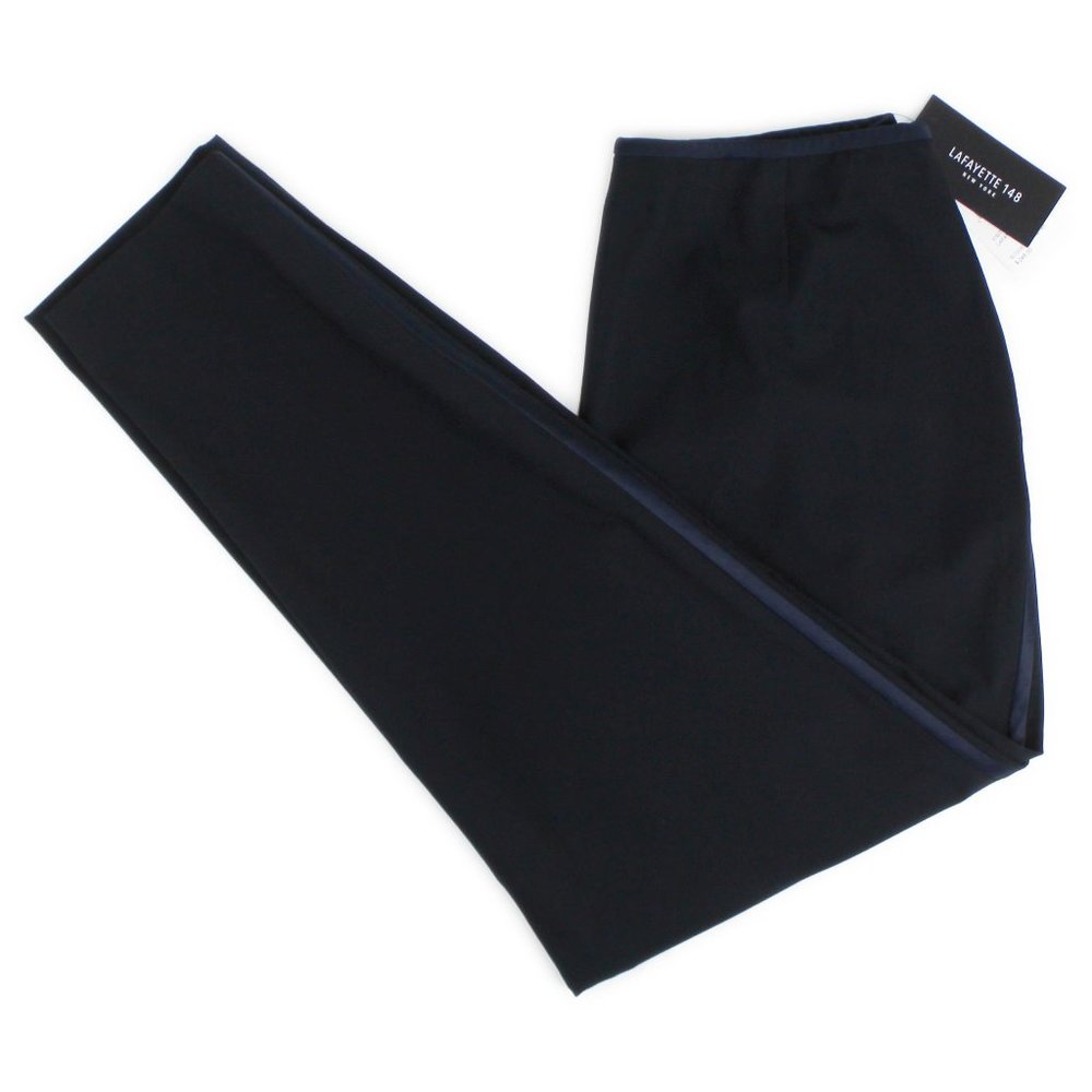 NWT Lafayette 148 New York Ink Blue Single Pleat Tuxedo Pant Trousers Slacks 8